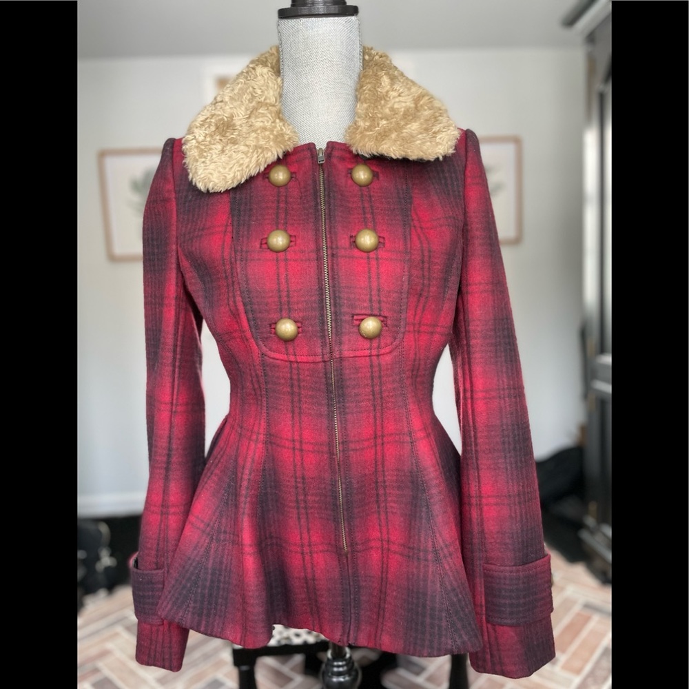 Anthropologie Elevenses Plaid Wool Blend Coat